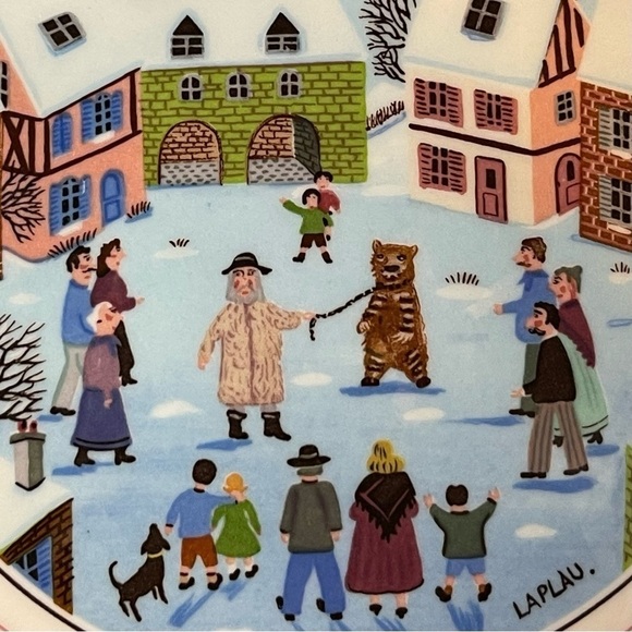 VTG Villeroy And Boch Porcelaine LaPlau Trinket Candy Dish Dancing Bear Village - Picture 3 of 12